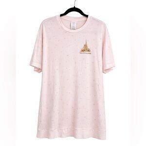 Walt Disney World 50th Anniversary Pink Allover Gold Castle Print Tee Medium